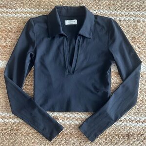 Babaton Aritzia Contour Polo Long Sleeve Top Black